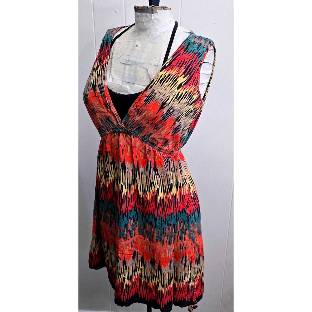 Angie Multicolor V Neck Sleeveless Dress Summer Casual Size M Retro Bohemian